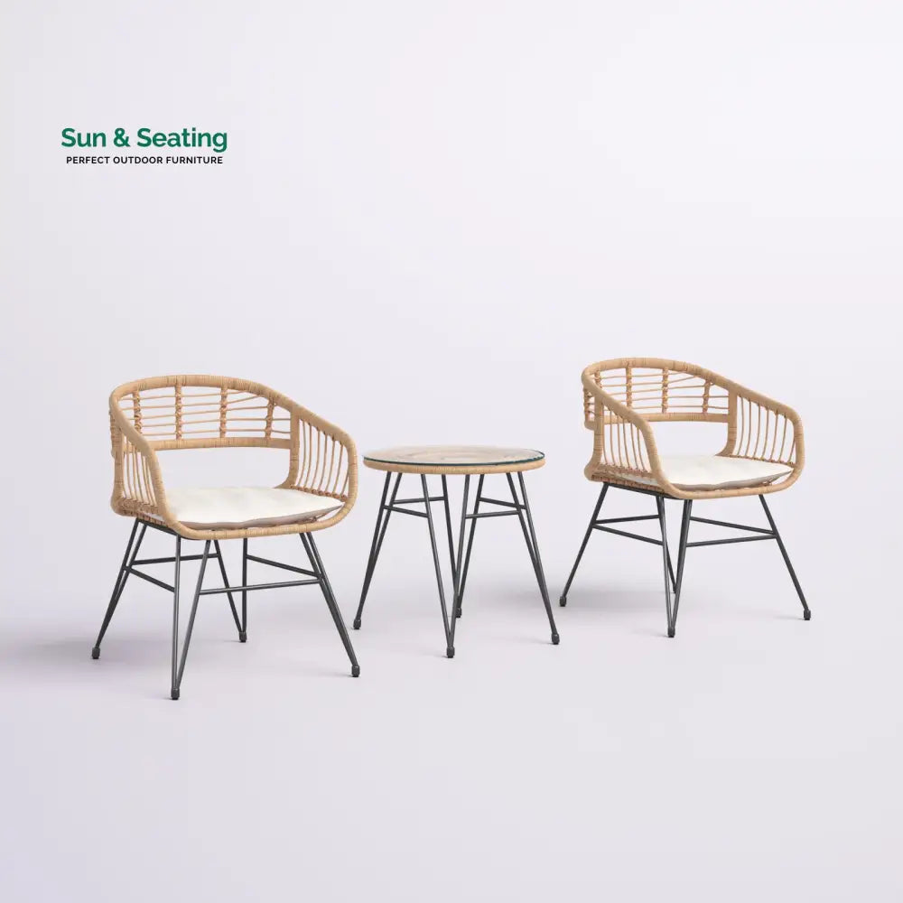 Bella Outdoor Patio Seating Set 2 Chairs and 1 Table Set (Honey) Coffee Table Sets
