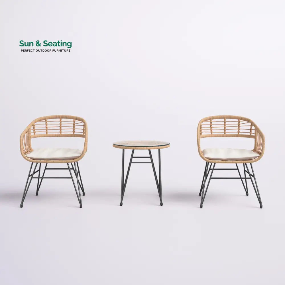 Bella Outdoor Patio Seating Set 2 Chairs and 1 Table Set (Honey) Coffee Table Sets