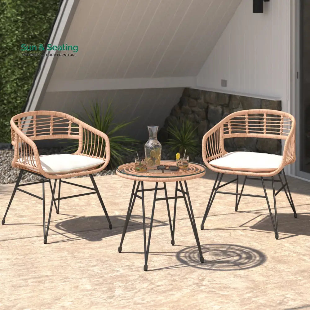 Bella Outdoor Patio Seating Set 2 Chairs and 1 Table Set (Honey) Coffee Table Sets