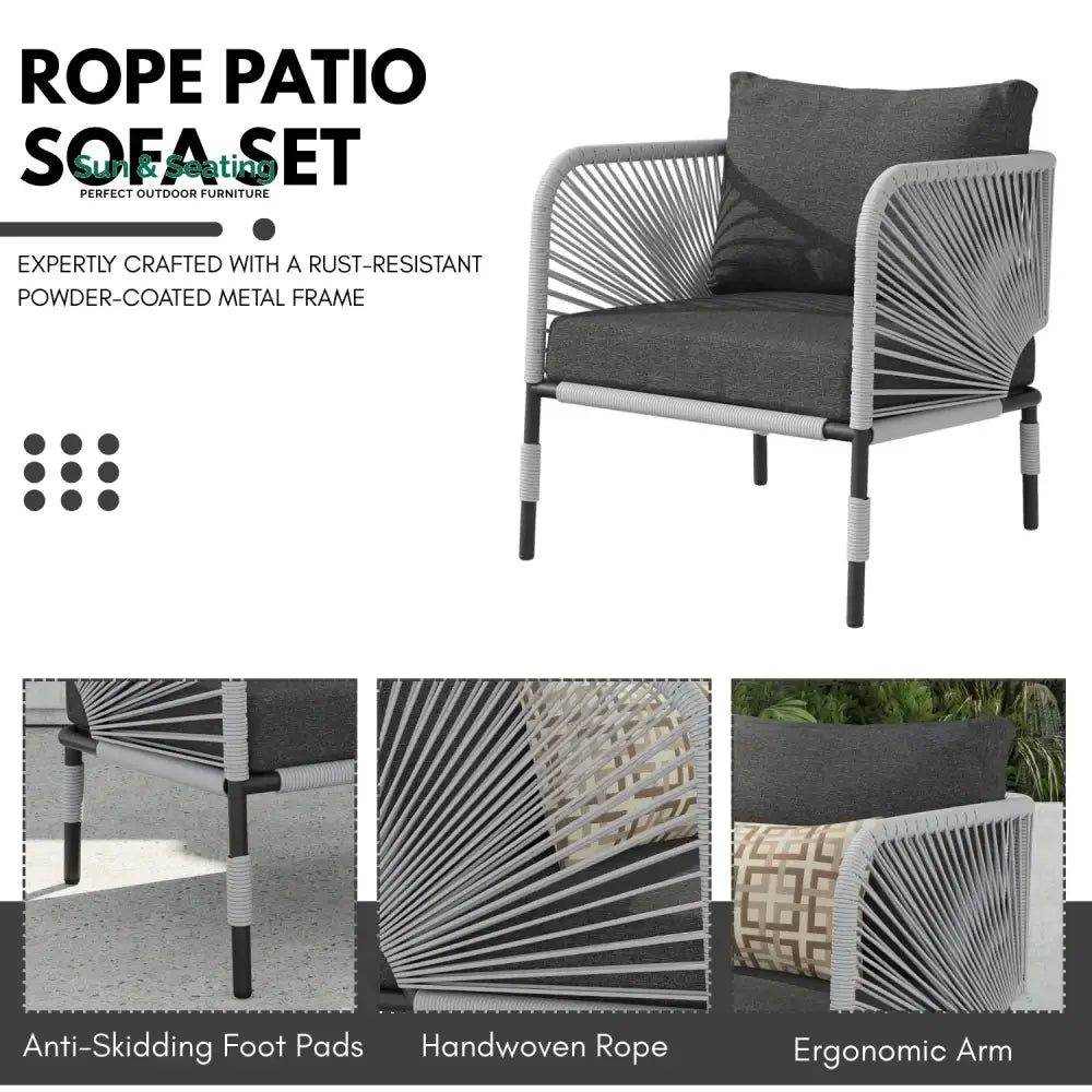 Bellamy Outdoor Rope 5-Seater Sofa Set With Glass Top Table Sofa Set