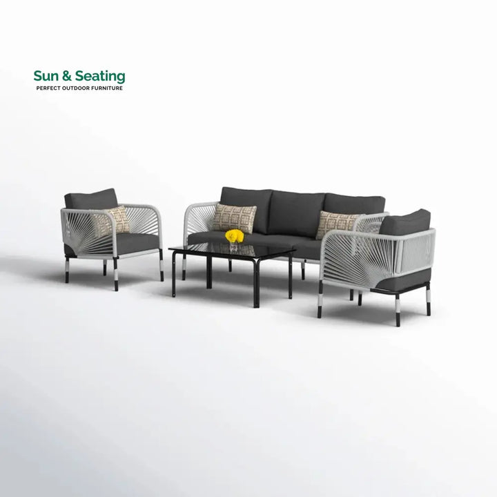 Bellamy Outdoor Rope 5-Seater Sofa Set With Glass Top Table Sofa Set