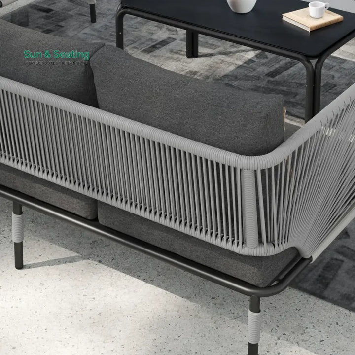 Bellamy Outdoor Rope 5-Seater Sofa Set With Glass Top Table Sofa Set