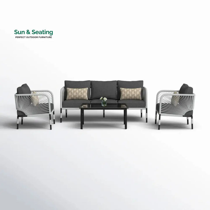 Bellamy Outdoor Rope 5-Seater Sofa Set With Glass Top Table Sofa Set