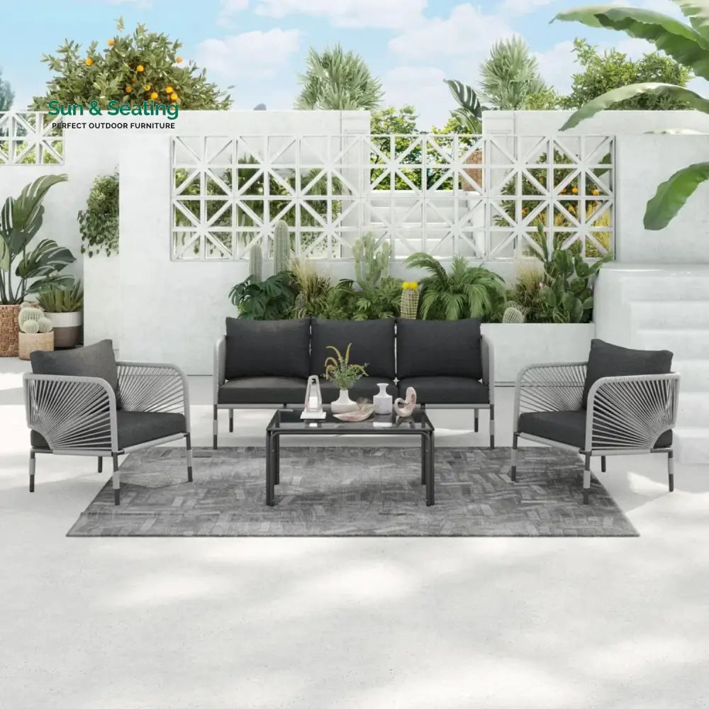 Bellamy Outdoor Rope 5-Seater Sofa Set With Glass Top Table Sofa Set