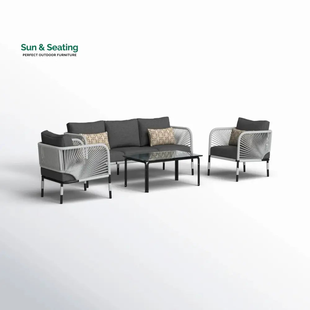 Bellamy Outdoor Rope 5-Seater Sofa Set With Glass Top Table Sofa Set