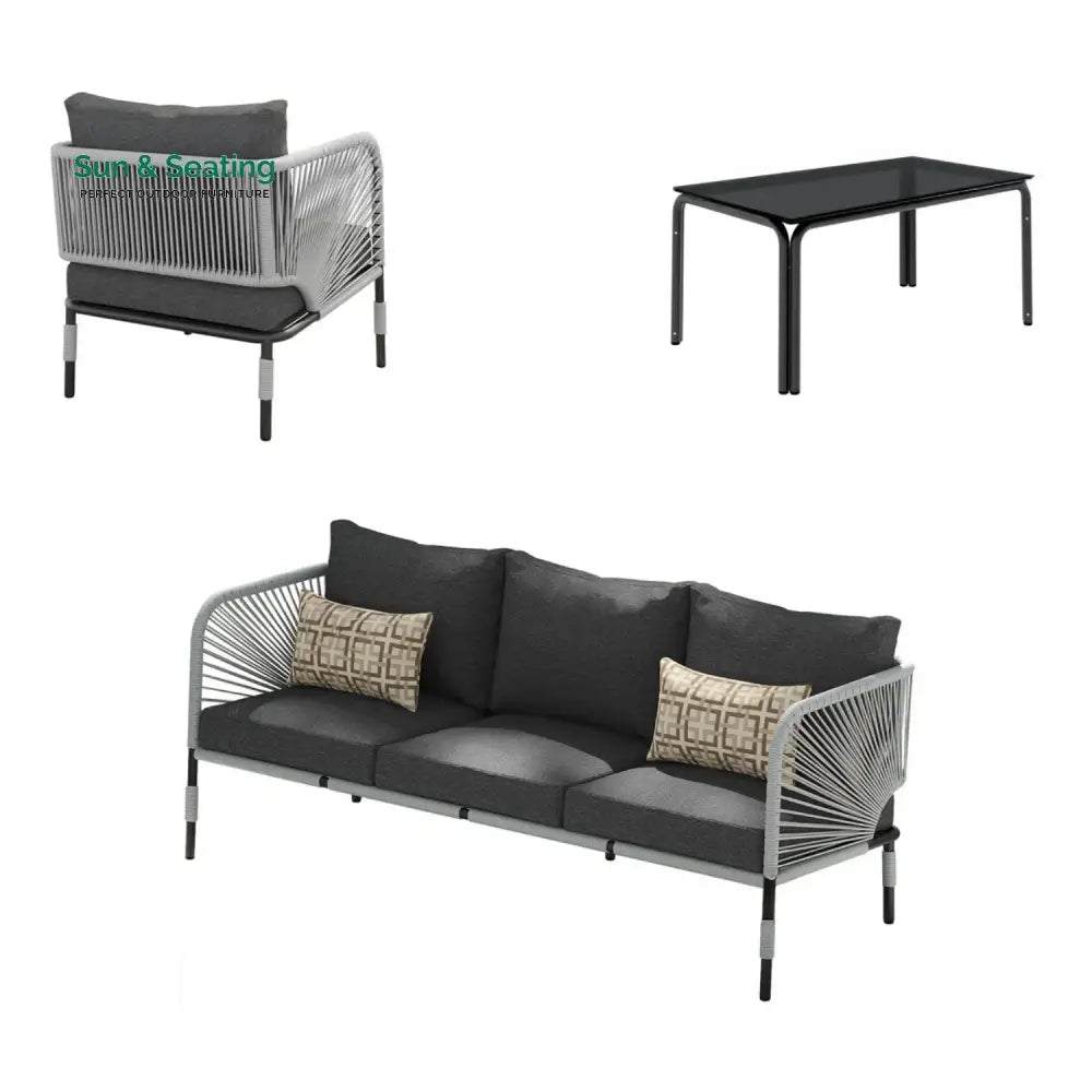 Bellamy Outdoor Rope 5-Seater Sofa Set With Glass Top Table Sofa Set