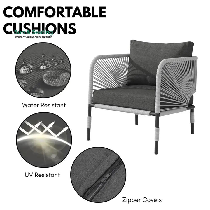 Bellamy Outdoor Rope 5-Seater Sofa Set With Glass Top Table Sofa Set