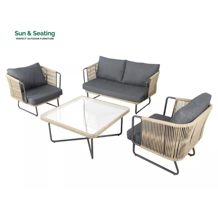Belle Outdoor Garden Balcony Sofa Set 2 Seater 2 Single Seater 1 Center Table Set (Dark Grey) Braided and Rope Sofa Sets