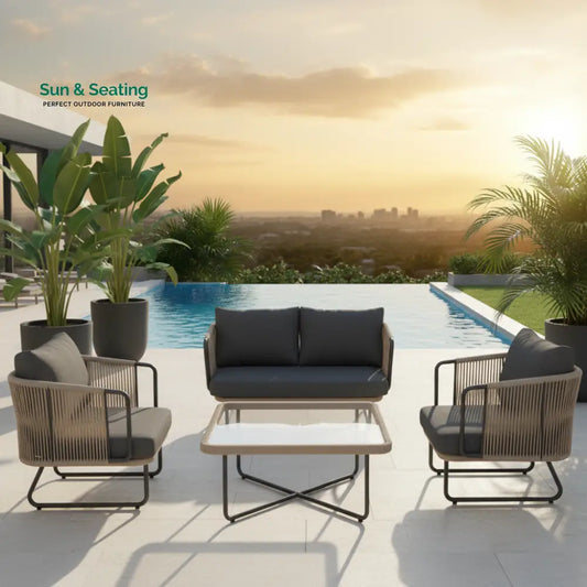 Belle Outdoor Garden Balcony Sofa Set 2 Seater 2 Single Seater 1 Center Table Set (Dark Grey) Braided and Rope Sofa Sets