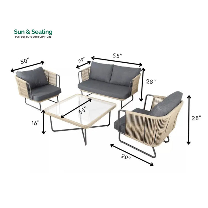 Belle Outdoor Garden Balcony Sofa Set 2 Seater 2 Single Seater 1 Center Table Set (Dark Grey) Braided and Rope Sofa Sets