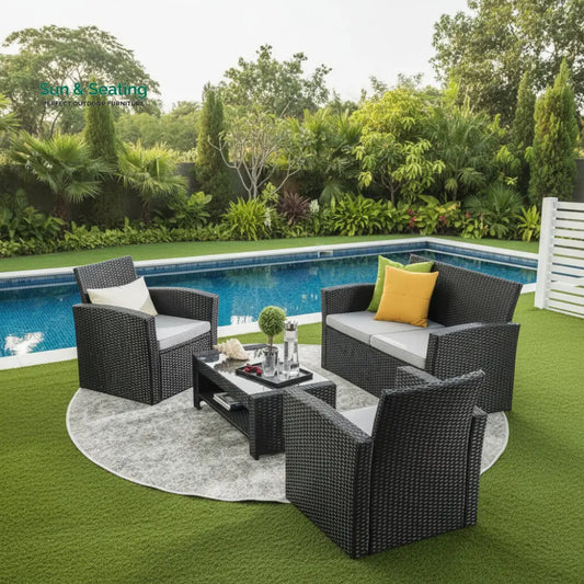 Bellucci Outdoor Sofa Set 2 Seater 2 Single seater and 1 Center Table (Black) Sofa Sets
