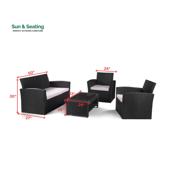 Bellucci Outdoor Sofa Set 2 Seater 2 Single seater and 1 Center Table (Black) Sofa Sets