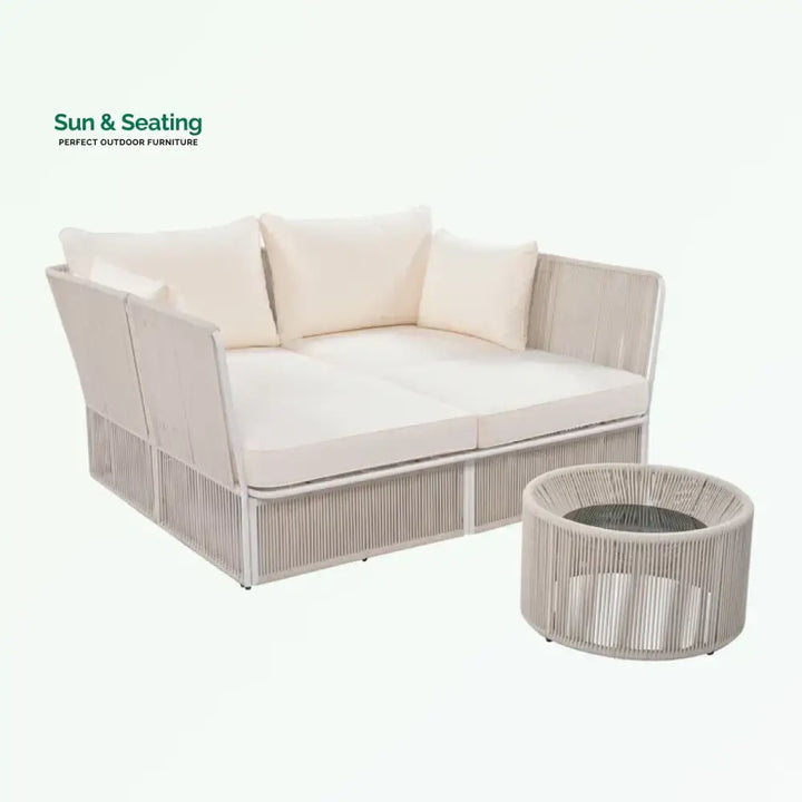 Benito Outdoor Poolside Sunbed With Cushion Daybed And Side Table (Braided &amp; Rope) Sunbed