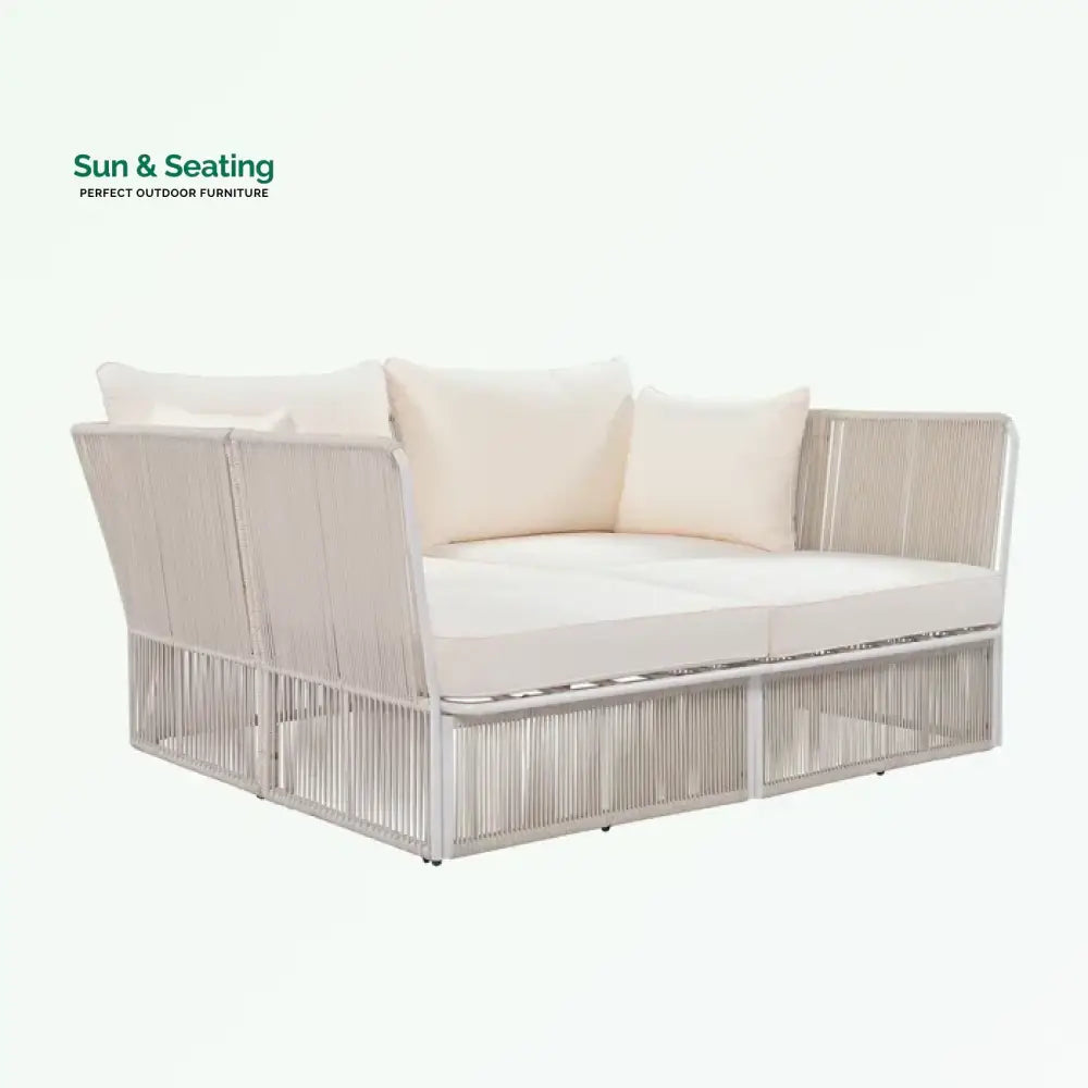 Benito Outdoor Poolside Sunbed With Cushion Daybed And Side Table (Braided &amp; Rope) Sunbed
