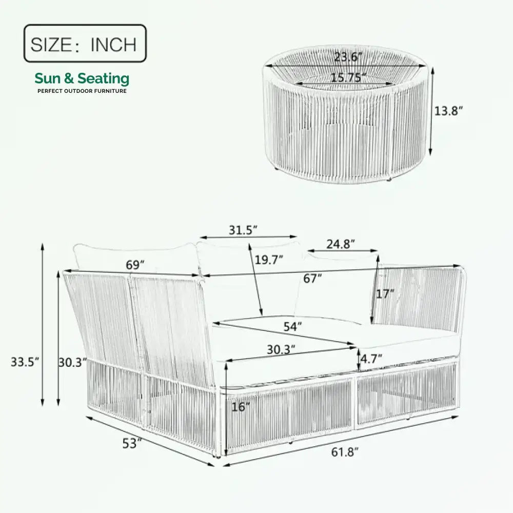 Benito Outdoor Poolside Sunbed With Cushion Daybed And Side Table (Braided &amp; Rope) Sunbed