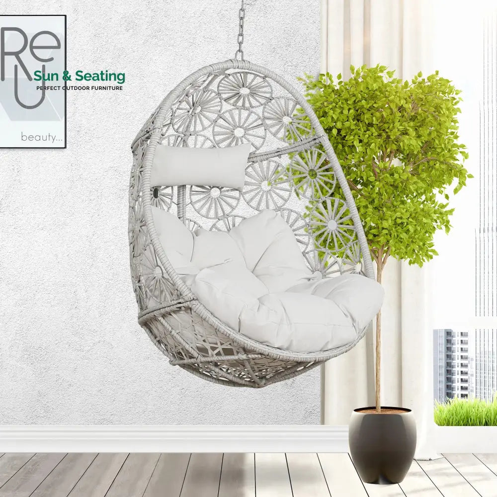 Benley Single Seater Hanging Swing Without Stand For Balcony Garden Swing (White) Swings