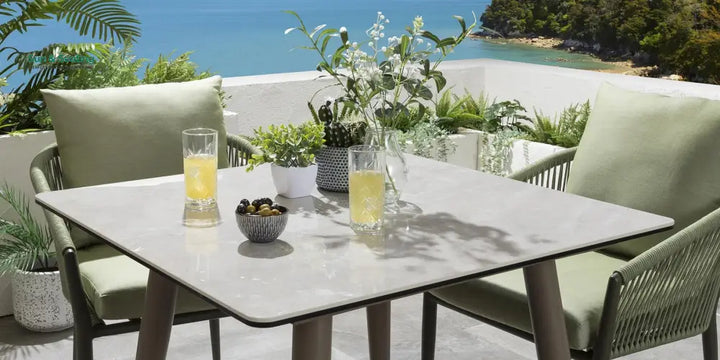 Bernardo Outdoor Patio Seating Set 2 Chairs and 1 Table Set (Beige + Green) Braided &amp; Rope Dining sets