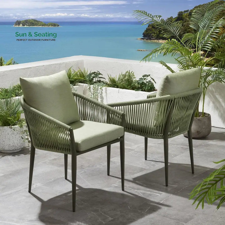 Bernardo Outdoor Patio Seating Set 2 Chairs and 1 Table Set (Beige + Green) Braided &amp; Rope Dining sets