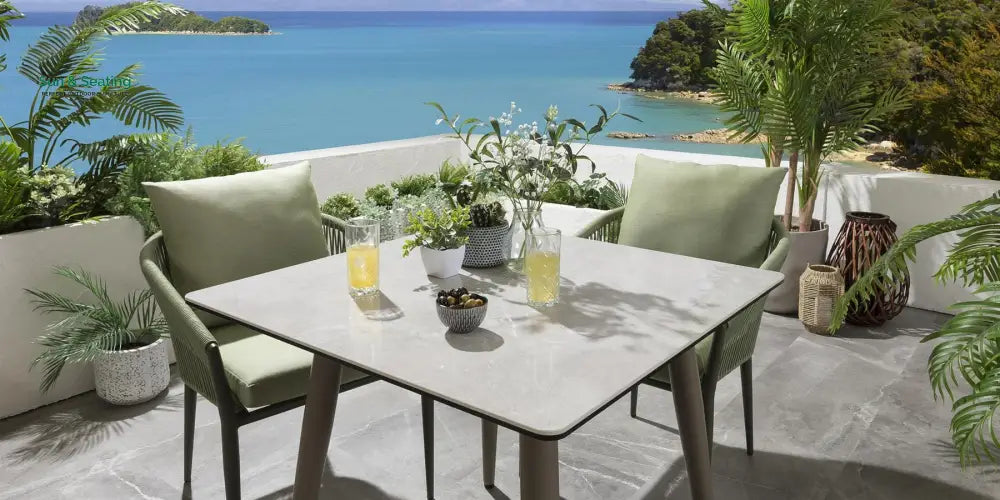 Bernardo Outdoor Patio Seating Set 2 Chairs and 1 Table Set (Beige + Green) Braided &amp; Rope Dining sets