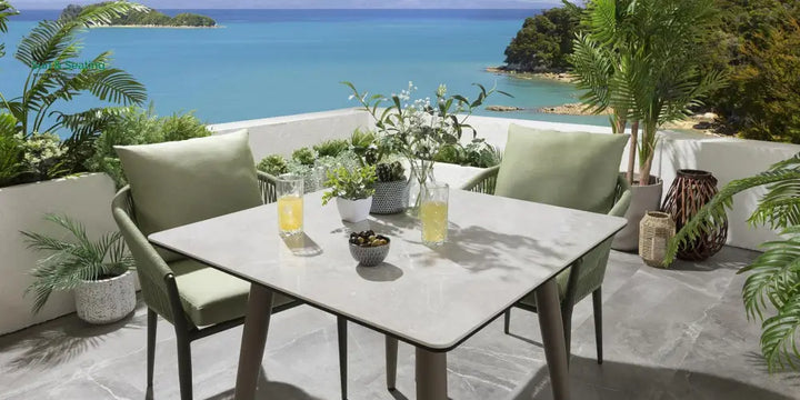Bernardo Outdoor Patio Seating Set 2 Chairs and 1 Table Set (Beige + Green) Braided &amp; Rope Dining sets
