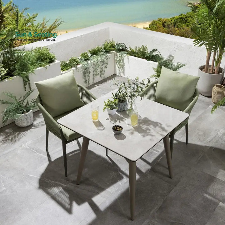 Bernardo Outdoor Patio Seating Set 2 Chairs and 1 Table Set (Beige + Green) Braided &amp; Rope Dining sets