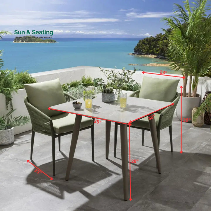 Bernardo Outdoor Patio Seating Set 2 Chairs and 1 Table Set (Beige + Green) Braided &amp; Rope Dining sets