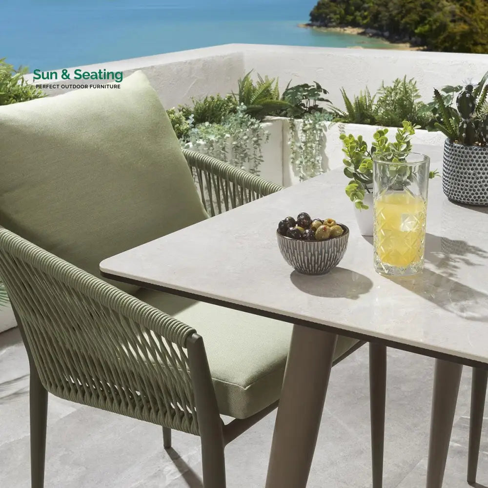 Bernardo Outdoor Patio Seating Set 2 Chairs and 1 Table Set (Beige + Green) Braided &amp; Rope Dining sets