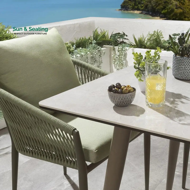 Bernardo Outdoor Patio Seating Set 2 Chairs and 1 Table Set (Beige + Green) Braided &amp; Rope Dining sets