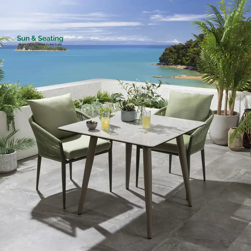 Bernardo Outdoor Patio Seating Set 2 Chairs and 1 Table Set (Beige + Green) Braided &amp; Rope Dining sets