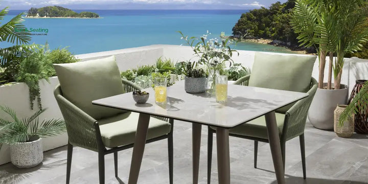Bernardo Outdoor Patio Seating Set 2 Chairs and 1 Table Set (Beige + Green) Braided &amp; Rope Dining sets