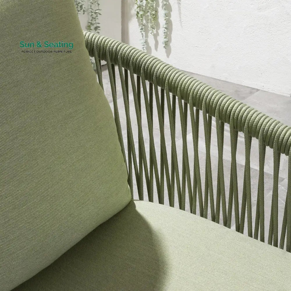 Bernardo Outdoor Patio Seating Set 2 Chairs and 1 Table Set (Beige + Green) Braided &amp; Rope Dining sets