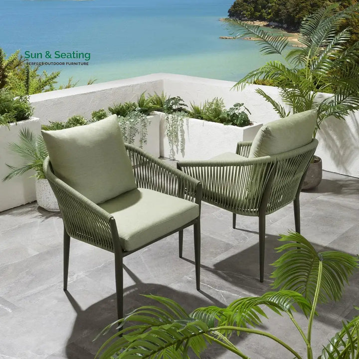 Bernardo Outdoor Patio Seating Set 2 Chairs and 1 Table Set (Beige + Green) Braided &amp; Rope Dining sets
