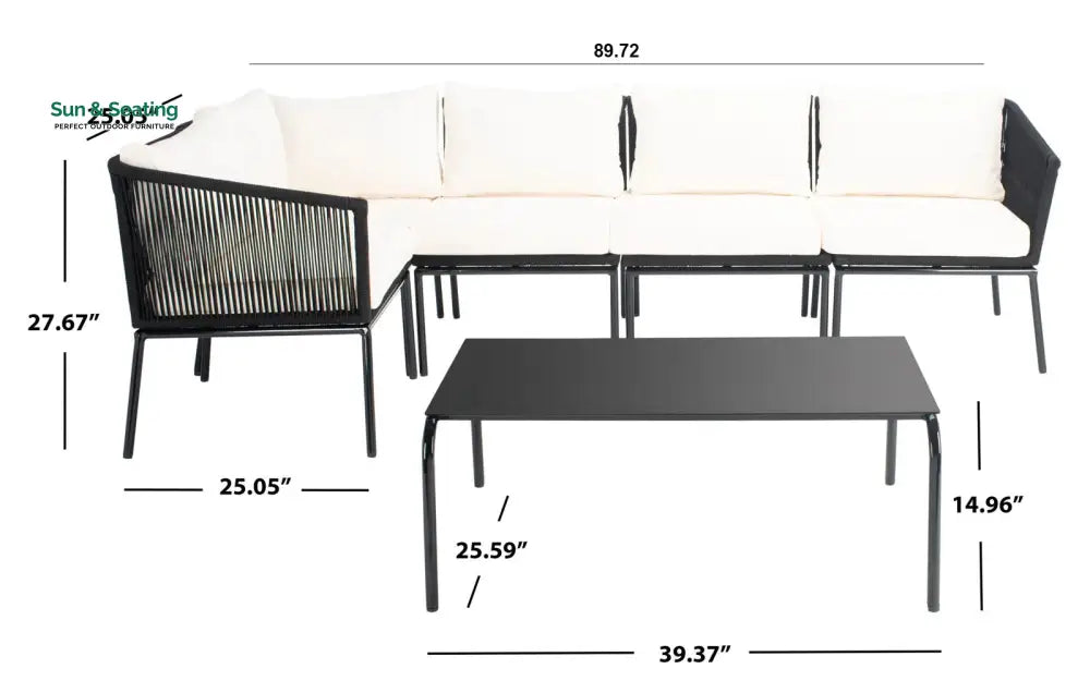 Berri Outdoor Garden Balcony Sofa Set 5 Seater and 1 Center Table Set Braid &amp; Rope (Grey) Sofa Sets
