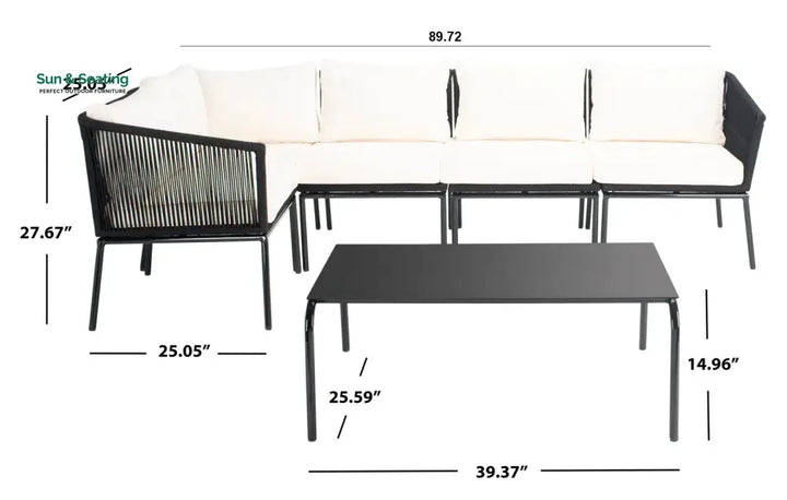 Berri Outdoor Garden Balcony Sofa Set 5 Seater and 1 Center Table Set Braid &amp; Rope (Grey) Sofa Sets