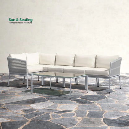 Berri Outdoor Garden Balcony Sofa Set 5 Seater and 1 Center Table Set Braid & Rope (Grey) Sofa Sets