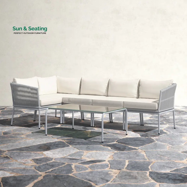 Berri Outdoor Garden Balcony Sofa Set 5 Seater and 1 Center Table Set Braid &amp; Rope (Grey) Sofa Sets