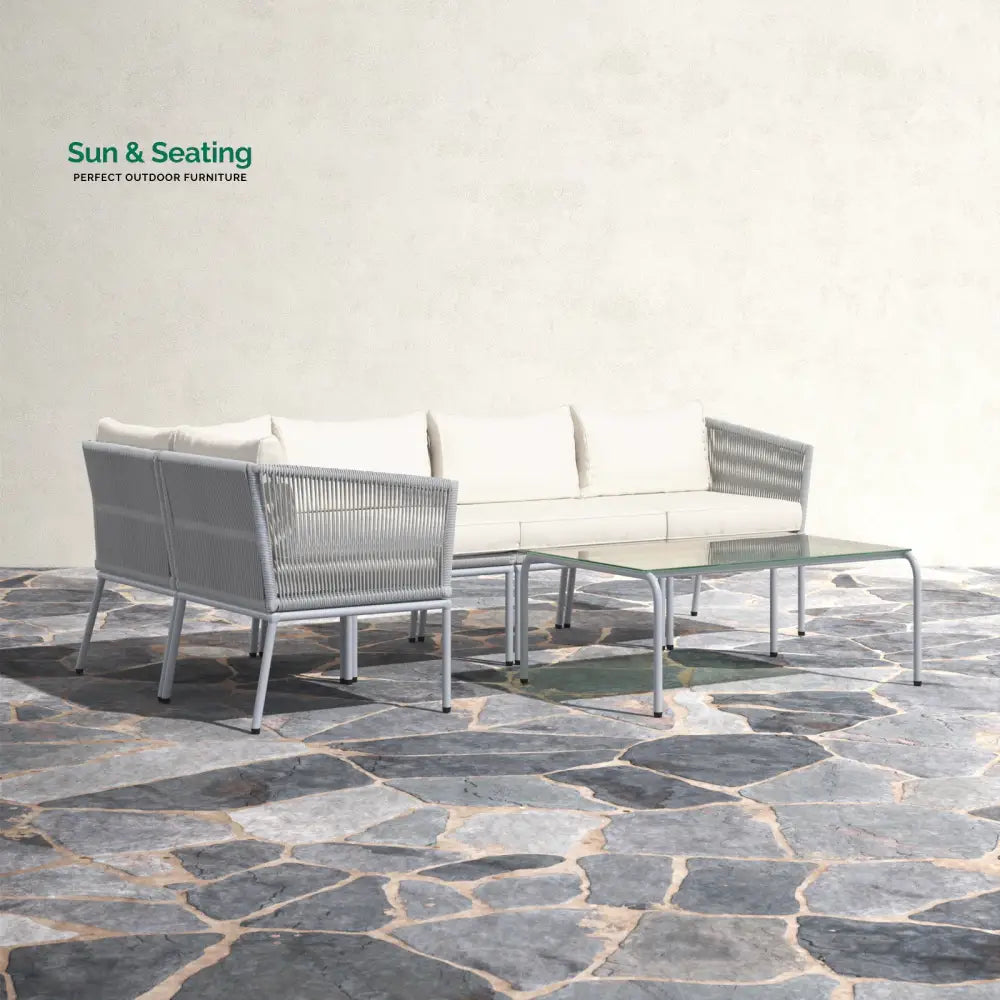 Berri Outdoor Garden Balcony Sofa Set 5 Seater and 1 Center Table Set Braid &amp; Rope (Grey) Sofa Sets