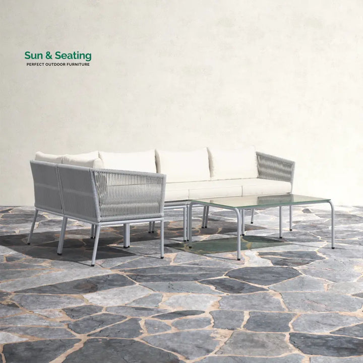 Berri Outdoor Garden Balcony Sofa Set 5 Seater and 1 Center Table Set Braid &amp; Rope (Grey) Sofa Sets