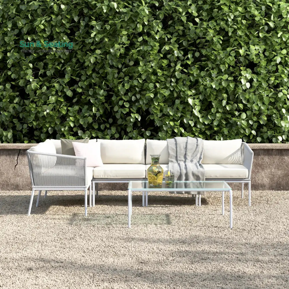 Berri Outdoor Garden Balcony Sofa Set 5 Seater and 1 Center Table Set Braid & Rope (Grey) Sofa Sets