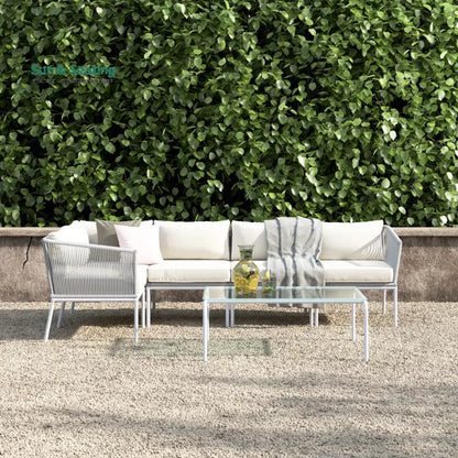 Berri Outdoor Garden Balcony Sofa Set 5 Seater and 1 Center Table Set Braid & Rope (Grey) Sofa Sets