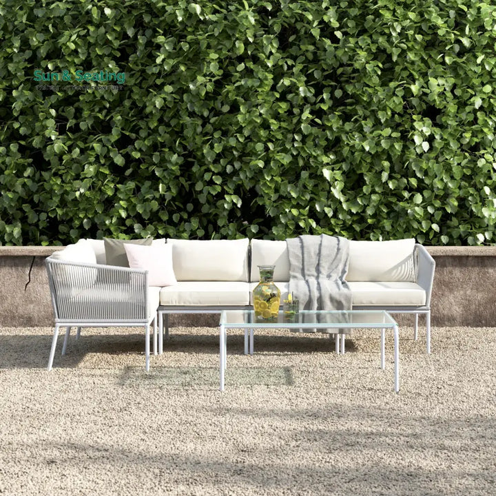 Berri Outdoor Garden Balcony Sofa Set 5 Seater and 1 Center Table Set Braid &amp; Rope (Grey) Sofa Sets