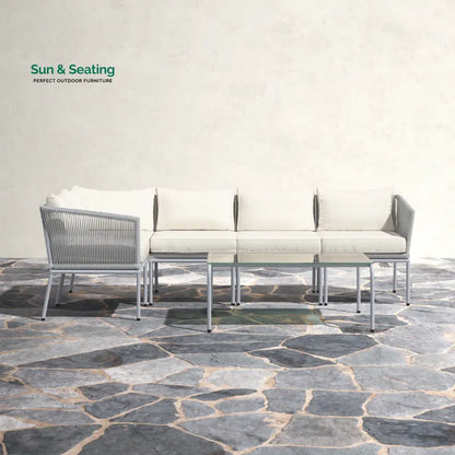 Berri Outdoor Garden Balcony Sofa Set 5 Seater and 1 Center Table Set Braid & Rope (Grey) Sofa Sets