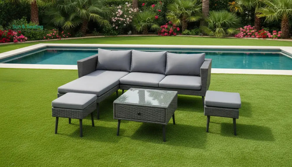 Bettino Outdoor Sofa Set 4 Seater 2 Single seat and 1 Center Table (Black + Grey) Outdoor Furniture Sets