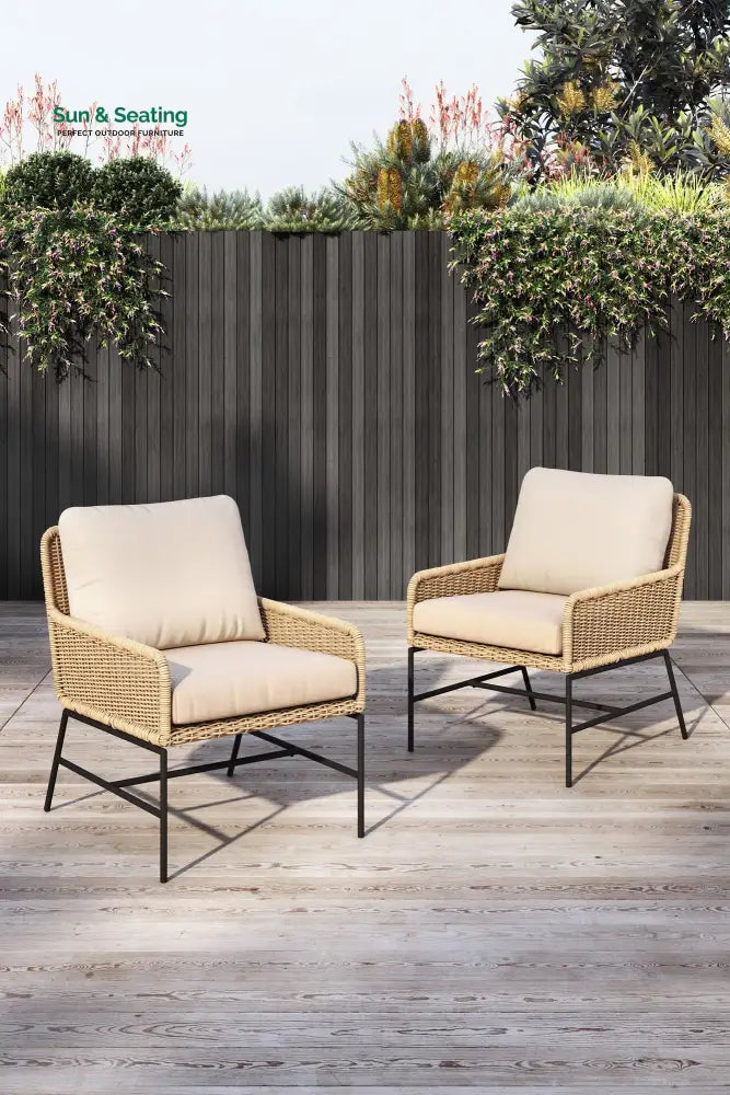 Bevy Outdoor Patio Seating Set 2 Chairs and 1 Table Set (Honey) Coffee Table Sets