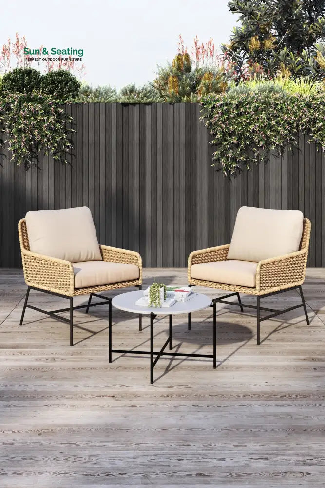 Bevy Outdoor Patio Seating Set 2 Chairs and 1 Table Set (Honey) Coffee Table Sets