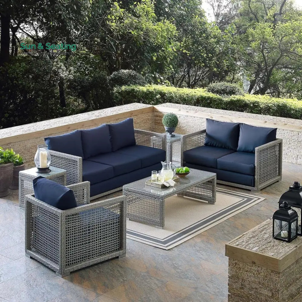 Bhanvi Outdoor Wicker Woven 6 Pieces Sectional Patio Furniture Set Sofa Set