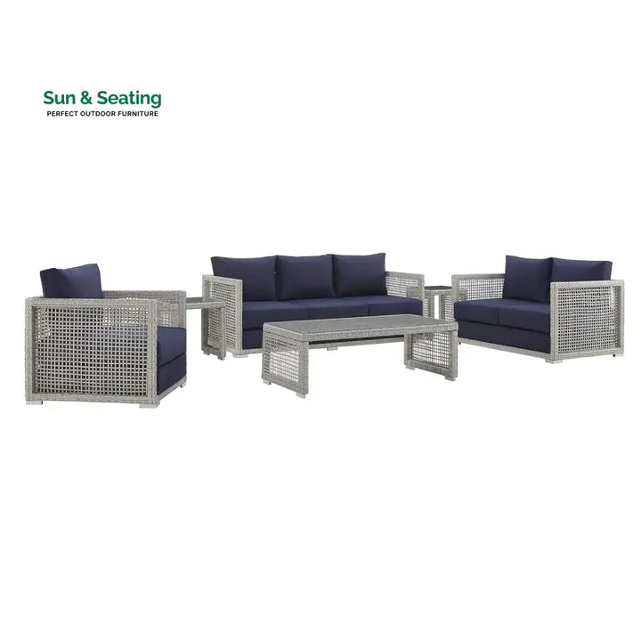 Bhanvi Outdoor Wicker Woven 6 Pieces Sectional Patio Furniture Set Sofa Set