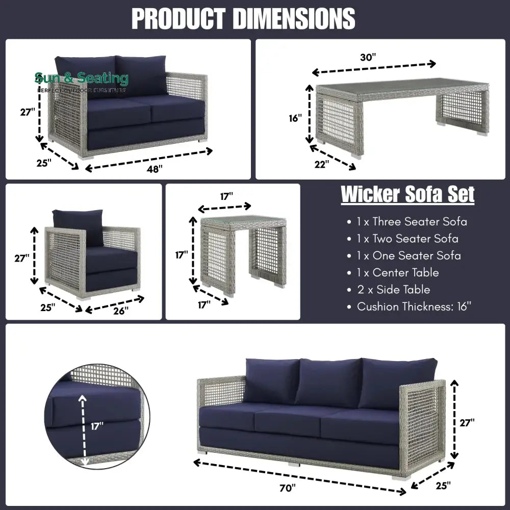 Bhanvi Outdoor Wicker Woven 6 Pieces Sectional Patio Furniture Set Sofa Set