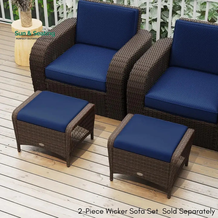 Bhavya 2-Piece Outdoor Rattan Wicker Ottoman Set Footrest