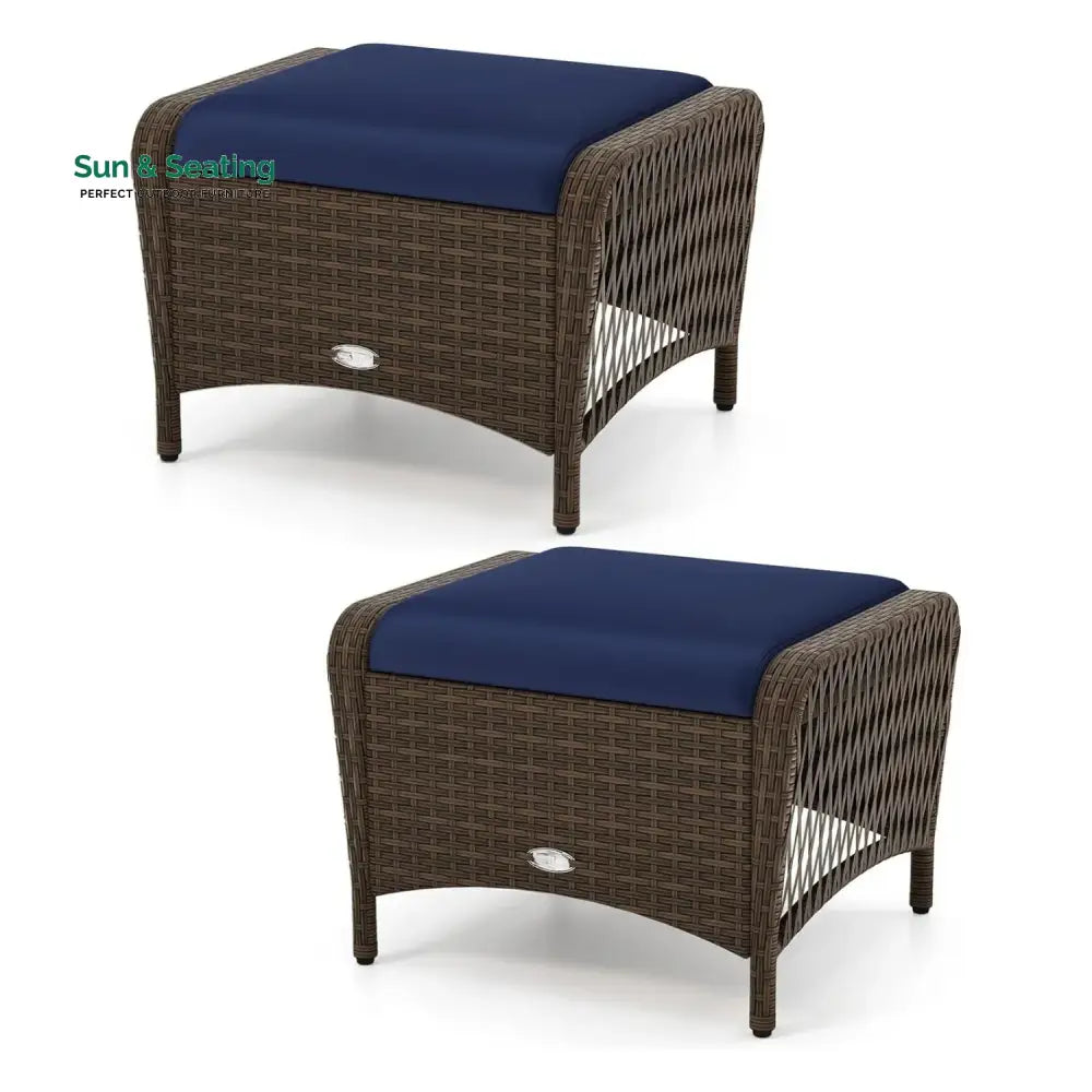 Bhavya 2-Piece Outdoor Rattan Wicker Ottoman Set Footrest